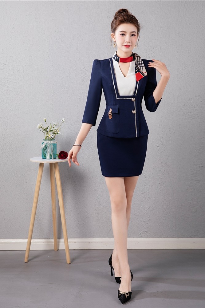 夜场dj公主服ktv秋冬套装酒店迎宾前台服务员工作服女职业装蓝色