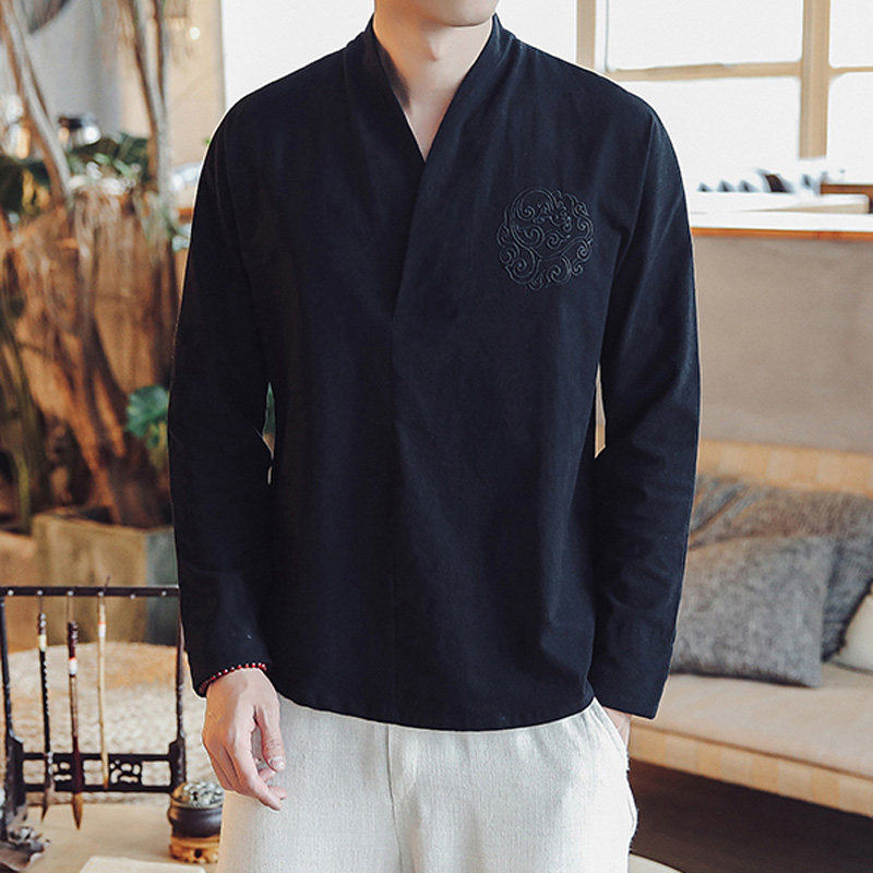 春季居士服男佛系汉服长袖恤茶人服禅修服中国民族服装