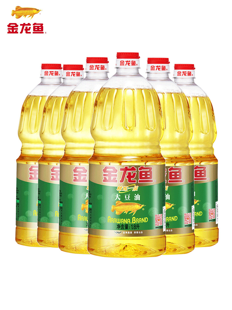 金龙鱼精炼一级大豆豆油1.8l6桶整箱食用油色拉油大豆油