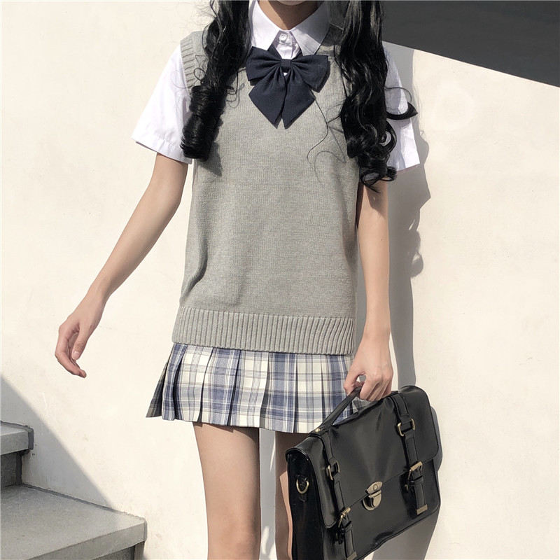 基础款 jk背心马甲外套女秋季日系学生纯色外搭v领老头乐针织毛衣