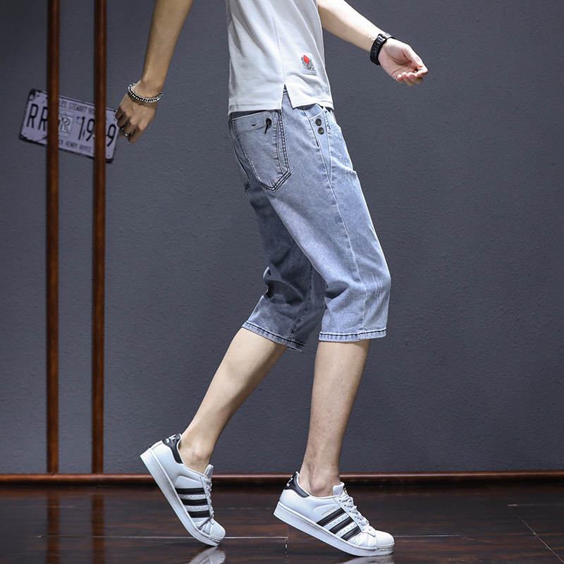 潮牌牛仔短裤男韩版潮流ins百搭宽松直筒夏季薄款弹力休闲7七分裤