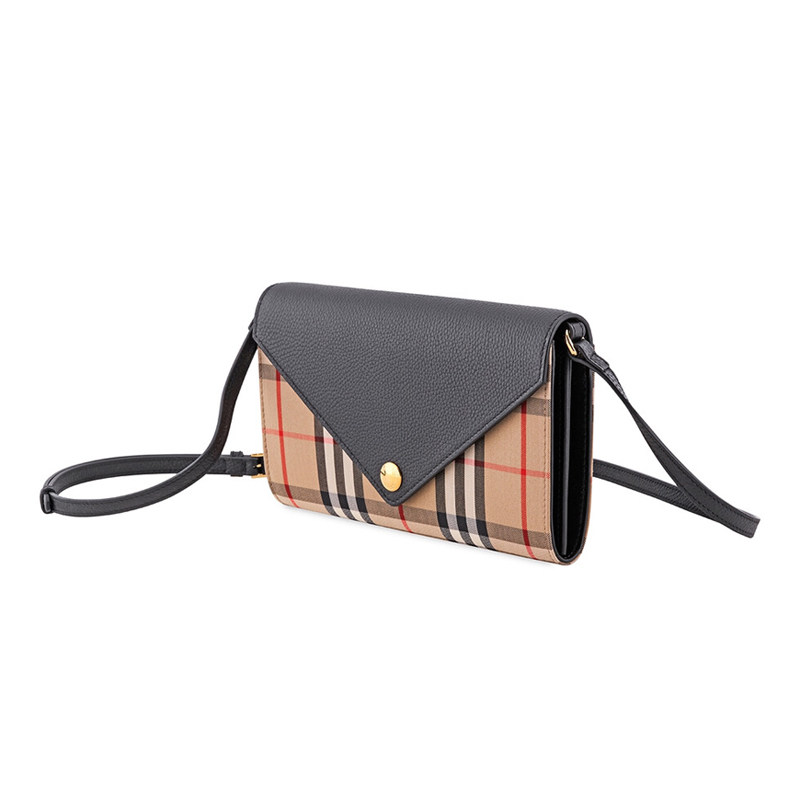 burberry博柏利巴宝莉女包女士vintage格纹拼皮钱夹单肩女士包袋