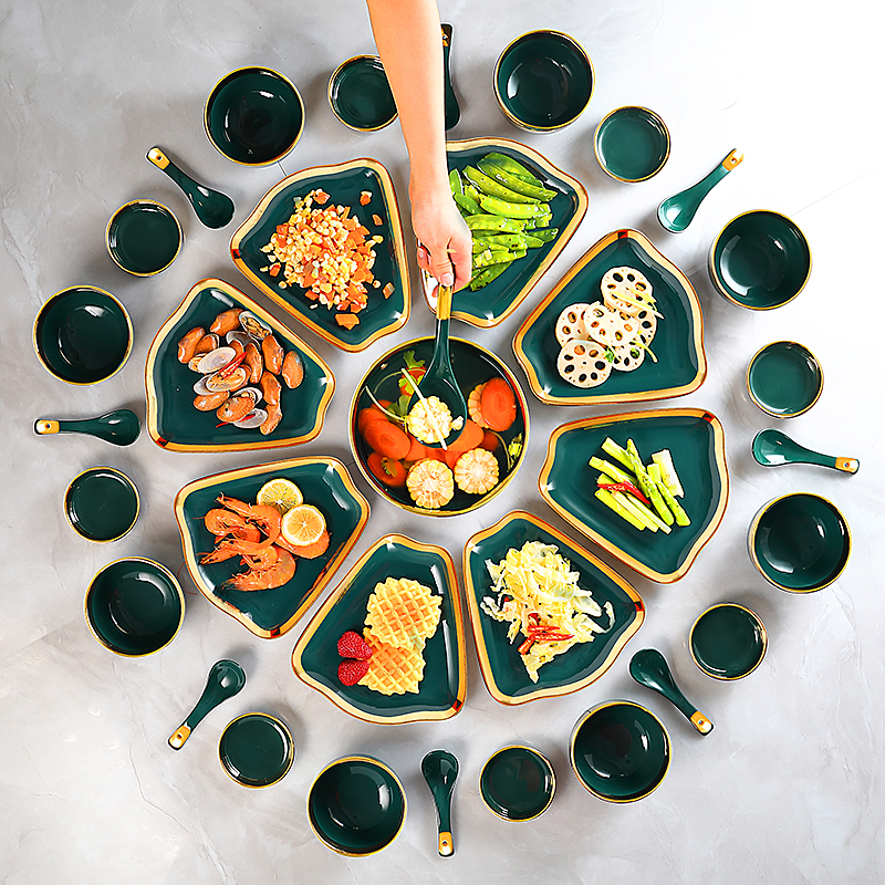 餐具碗碟套装家用扇形圆桌摆盘火锅创意拼盘盘