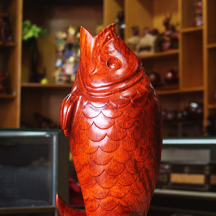 鲤鱼实木雕刻摆件鱼跃龙门木质风水镇年年有余红木木雕