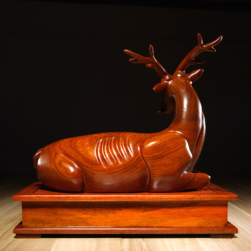 花梨木雕雕刻梅花鹿摆件家居客厅办公室装饰摆设摆件