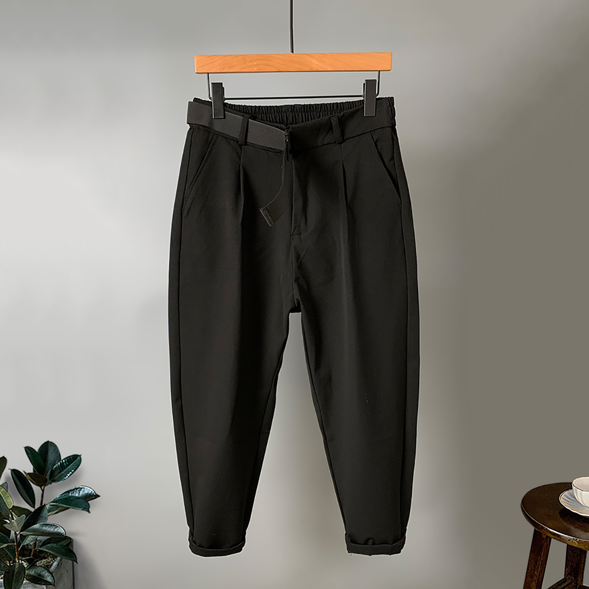 高级感西裤垂坠感九分西裤男士2022年炸街潮设计八分9分哈伦裤子