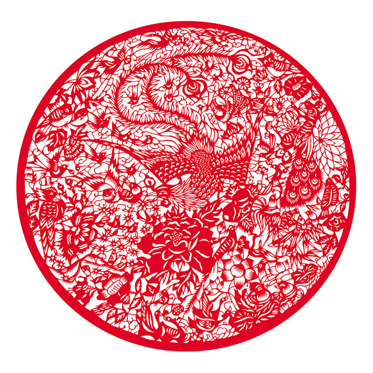 中国国风手工剪刻底稿图案百鸟朝凤镂空窗花素材剪纸