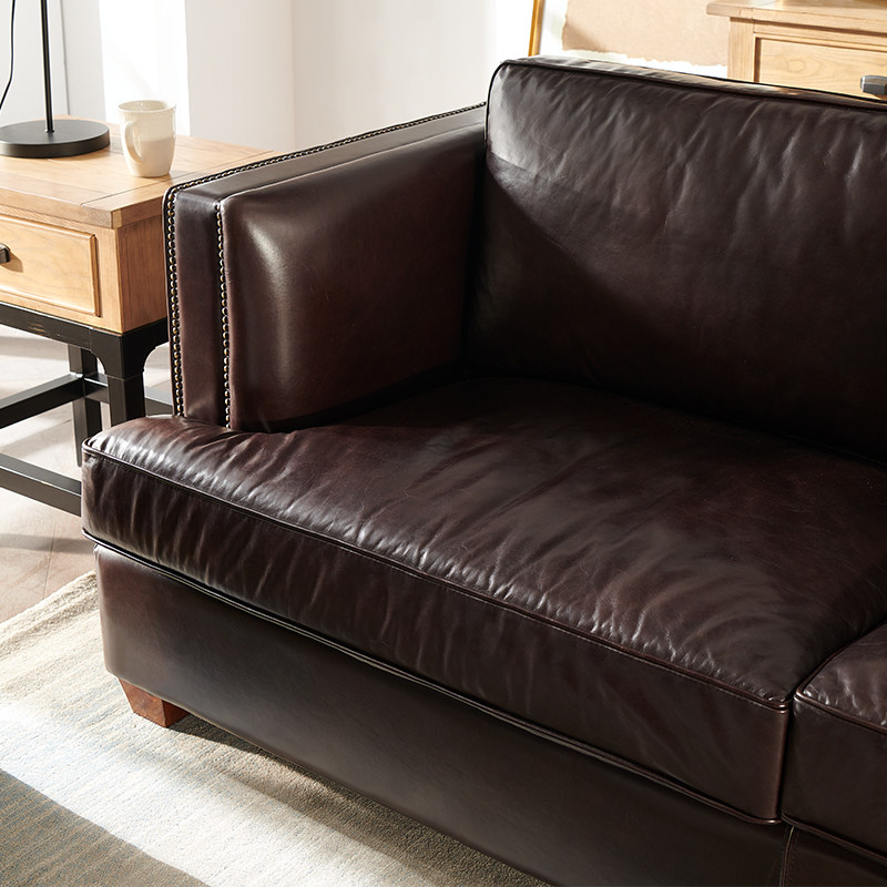 真皮沙发进口头层牛皮美式油蜡皮复古做旧客厅家用全皮三人位沙发