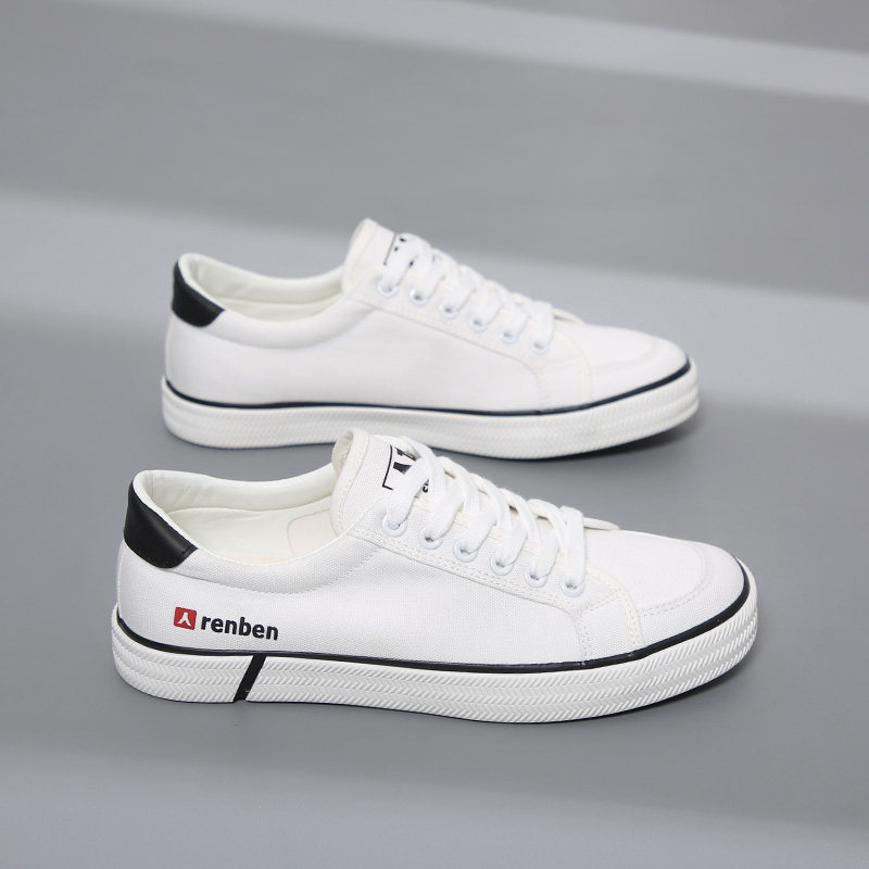 人本男鞋2021年春新款黑色平底板鞋潮流帆布鞋男韩版学生休闲鞋子