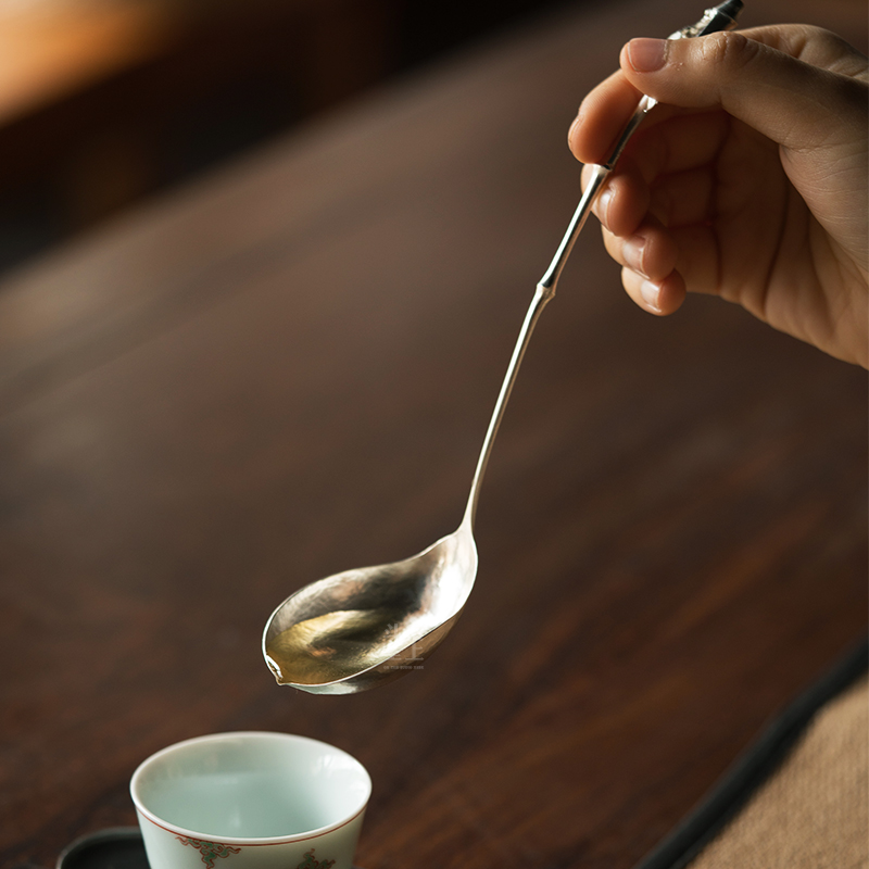 茶勺斗室勺子纯银手工锤目茶铲银质七手茶匙茶匙
