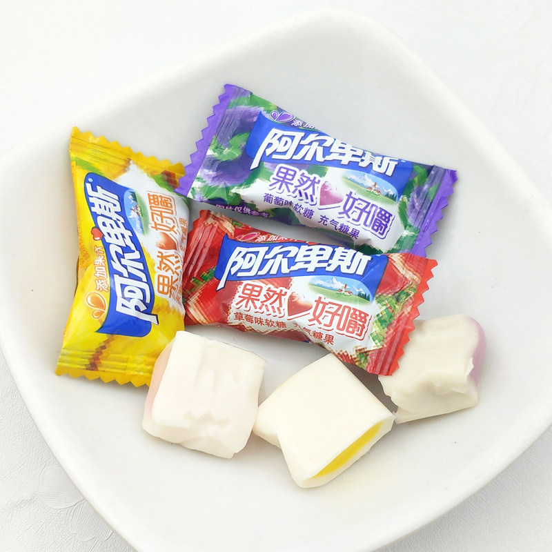 阿尔卑斯果然好嚼奶糖软糖500g105颗草莓葡萄菠萝传统糖果