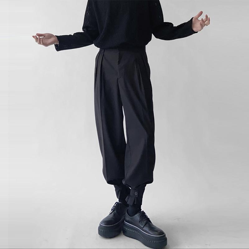 秋季新款潮流时尚休闲裤男设计感小众束脚九分裤小脚宽松西裤长裤