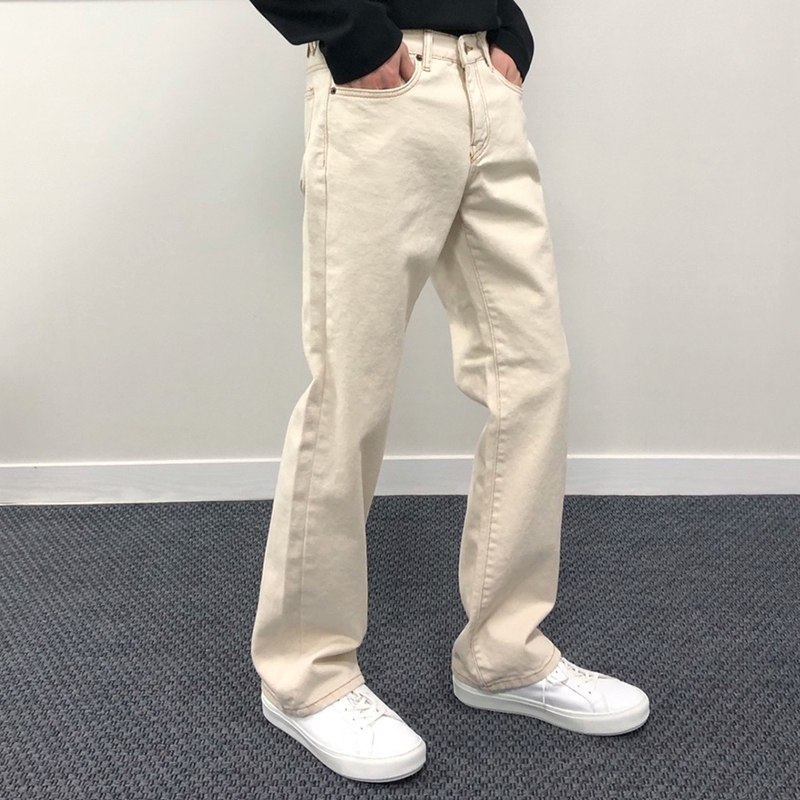 复古宽松潮流休闲牛仔裤男士秋季韩版纯色休闲直筒长裤百搭裤子