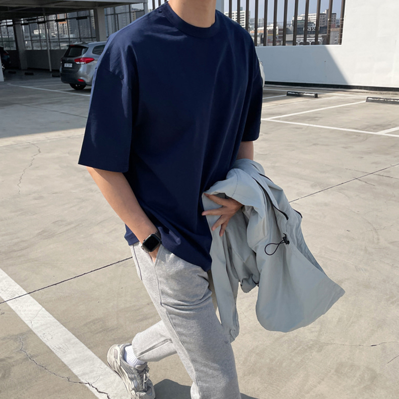 夏季新款短袖T恤男潮流宽松半袖潮牌上衣学生纯棉五分袖体恤衫