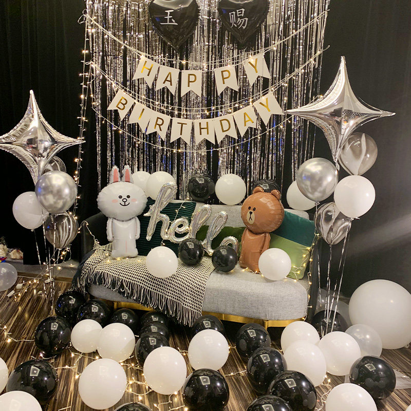 18岁生日快乐趴体气球派对装饰品场景布置女孩卧室浪漫背景墙
