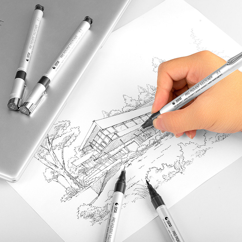 sta勾线笔笔套绘图描边用简笔学生建筑设计动漫手绘针管笔