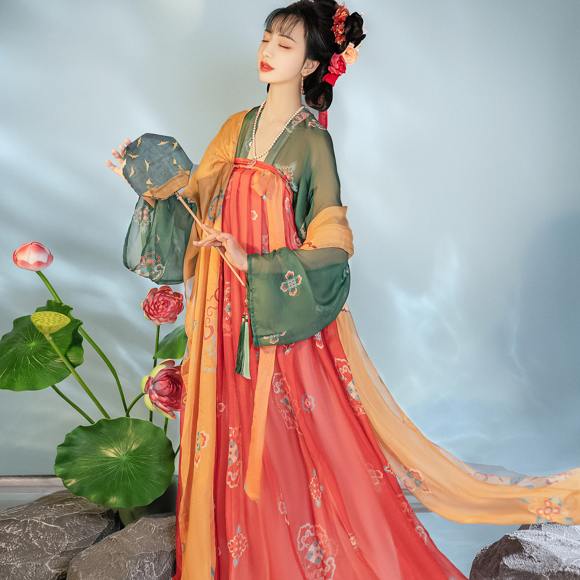 汉梦归清平调唐风复原款一片片式对襟齐胸衫裙女汉服