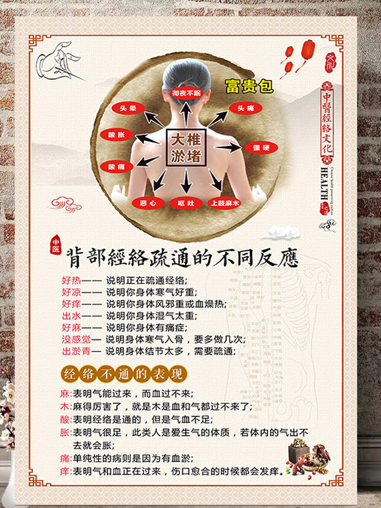 背部挂图装饰画广告装饰广告针灸艾灸理疗养生定制标志牌