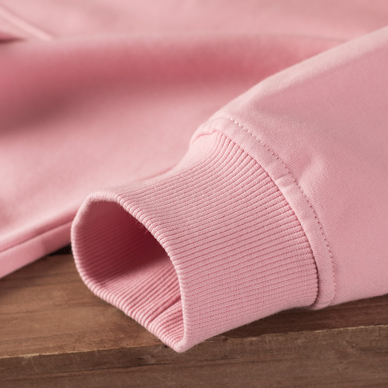 320g重磅樱花粉拉链连帽卫衣浅粉嫩粉帽衫淡粉色开衫上衣男女春秋