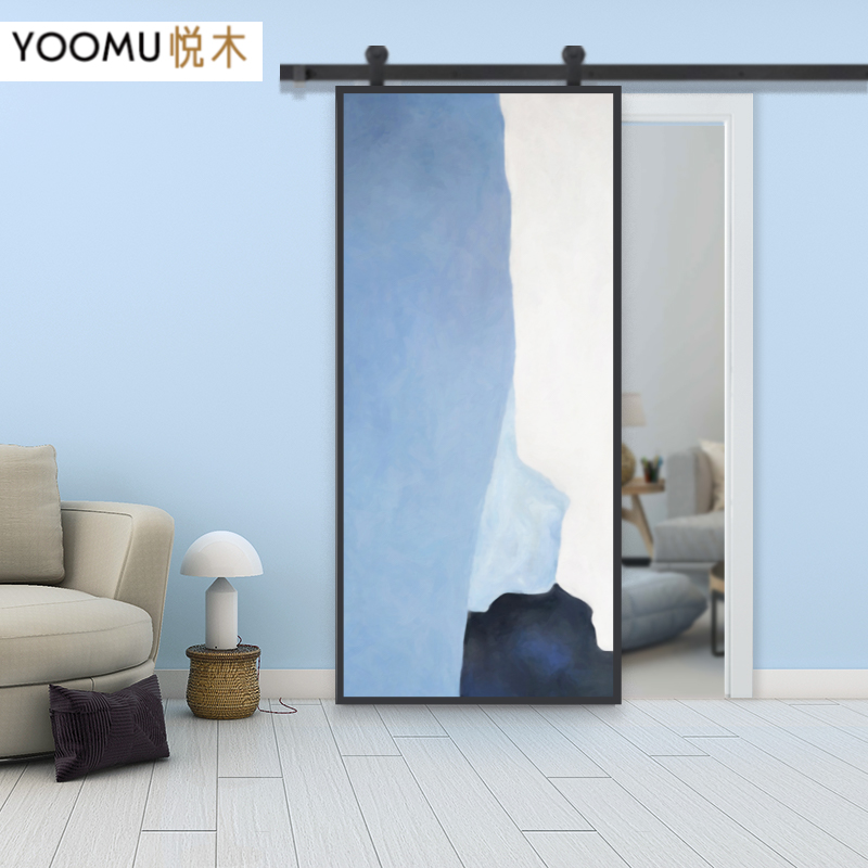 推拉木门简约风格格彩雕门实木复合免漆谷仓门卧室门