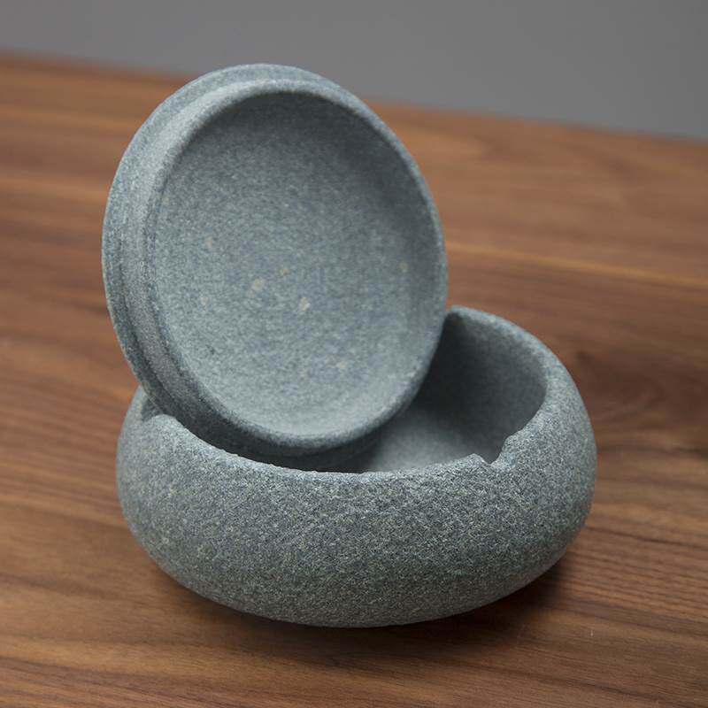 忆仟堂创意青石石头时尚烟灰缸带盖个性家用客厅时尚烟灰缸