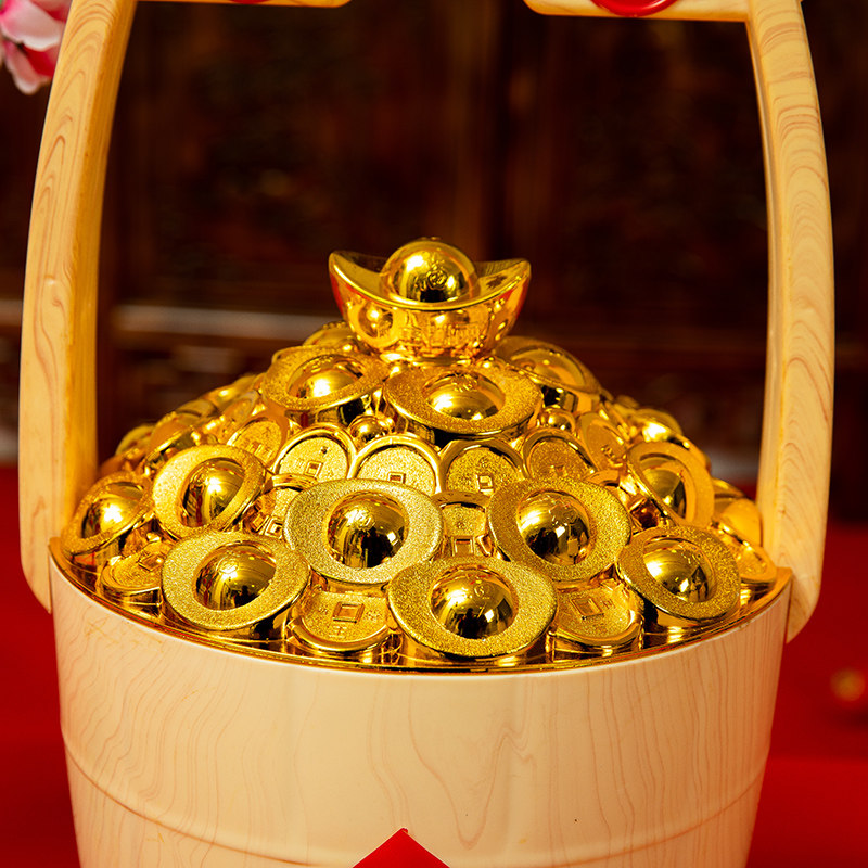 一桶金元宝桌面摆件新年装饰乔迁送礼店铺场景布置春节过年用品
