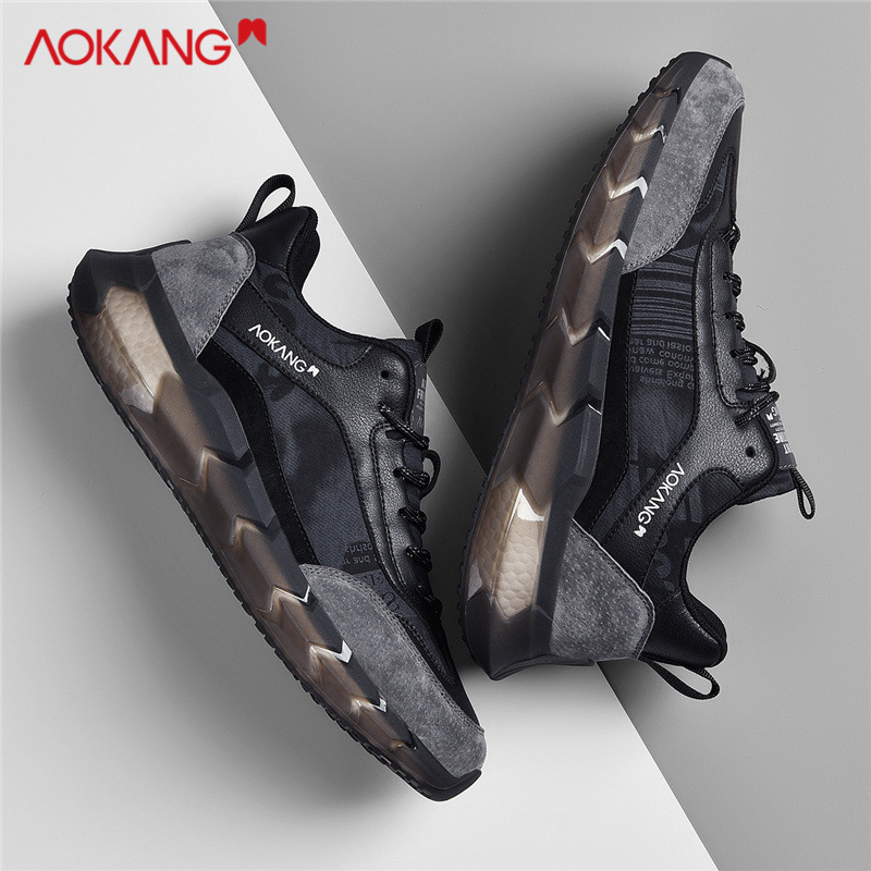 奥康鞋子男夏季2022新款网布透气跑步鞋休闲老爹鞋减震黑色运动鞋