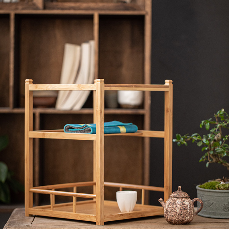 竹制茶架茶桌茶具收纳茶室展示架普洱茶置物架家居茶道