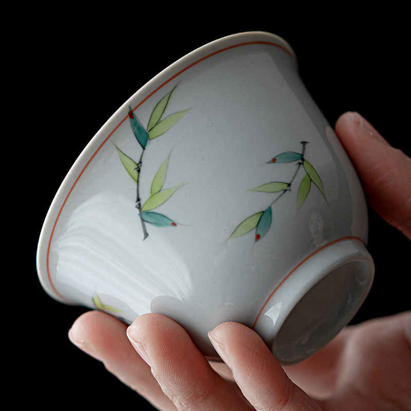 茶碗手绘粉彩盖碗单个茶杯泡茶陶瓷仿古功夫盖碗