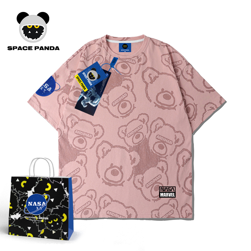 nasa联名潮牌趣味小熊涂鸦长袖外套宽松情侣装圆领学生卫衣男纯棉