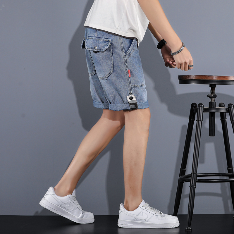 牛仔短裤男2021年新款夏季潮牌中裤宽松外穿ins潮流工装五分裤子