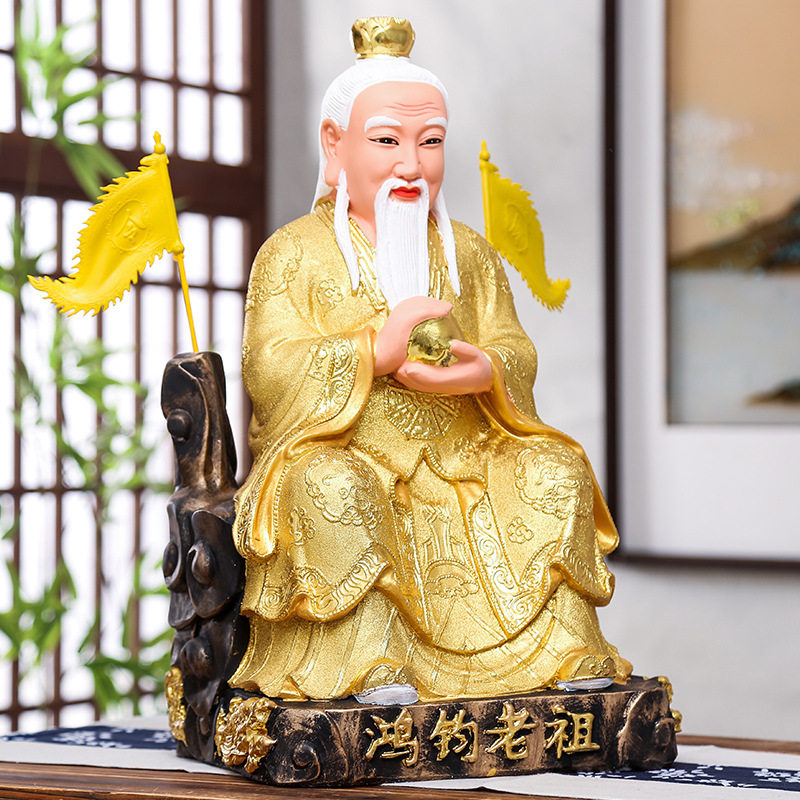 抖音新款鸿钧老祖沙金鸿钧道人12寸19寸道家神像洪君老祖师树脂佛