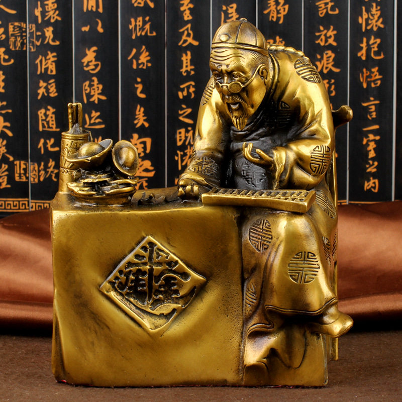 抖音新款纯铜日进斗金账房房先生精打细算摆件铜质老板摆件