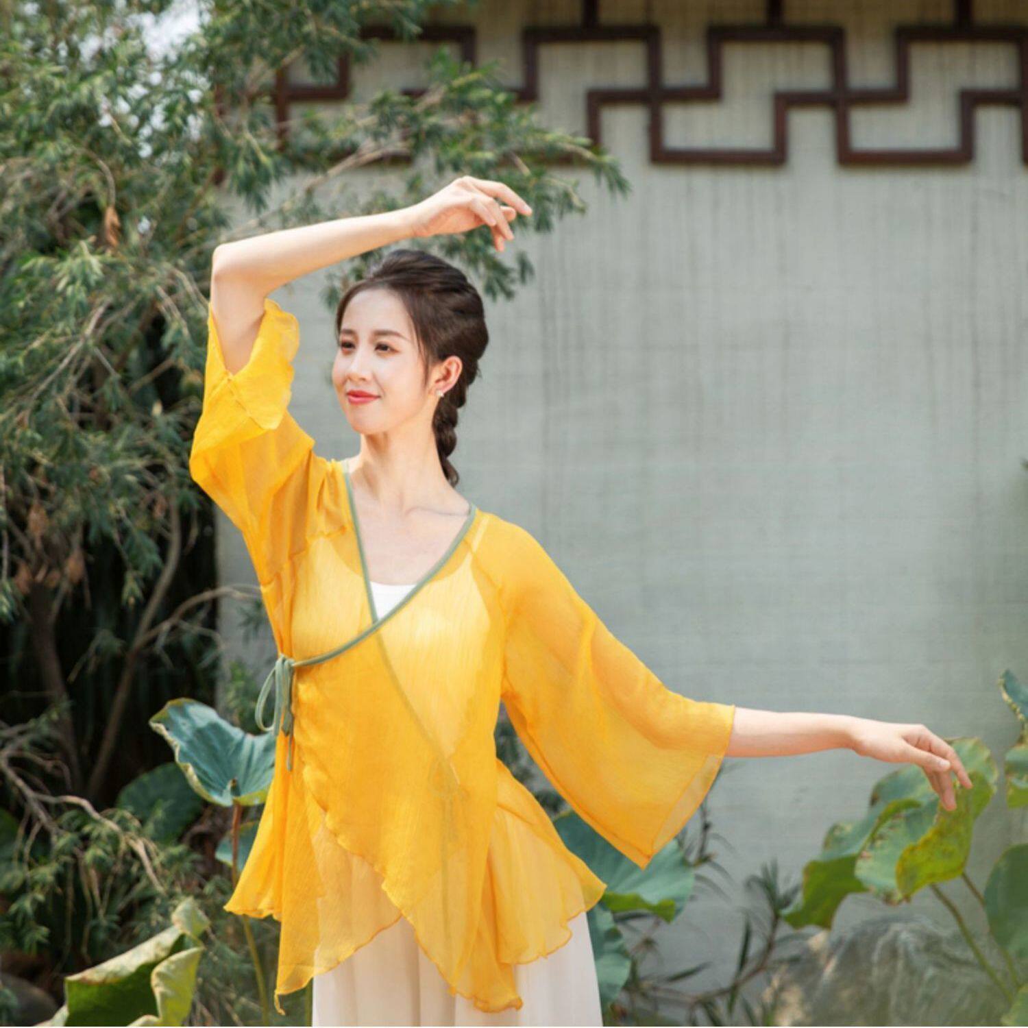 萱草花舞蹈服装古典舞服练功服女中国风舞蹈上衣身韵纱衣飘逸演j