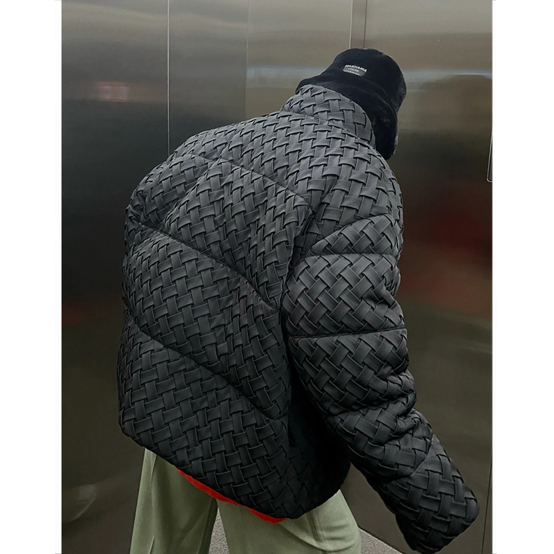 国潮羽绒棉服男高级设计感小众2021冬季新款工装编织情侣加厚棉衣