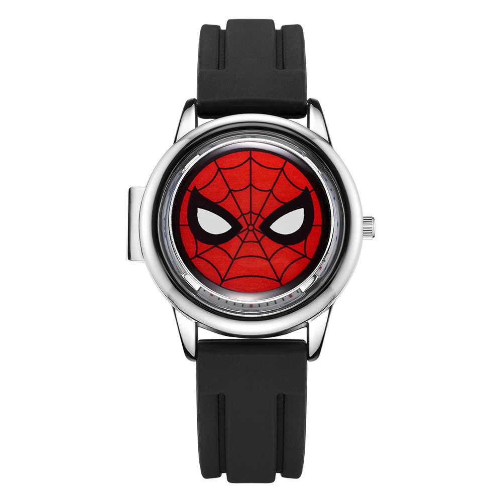 手表漫威联名蜘蛛侠儿童男童翻盖指针式卡通动漫国产腕表