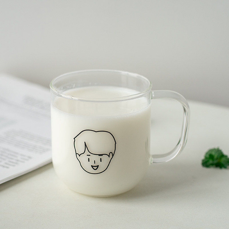 韩版ins同款情侣水杯自制耐热玻璃杯卡通牛奶玻璃杯