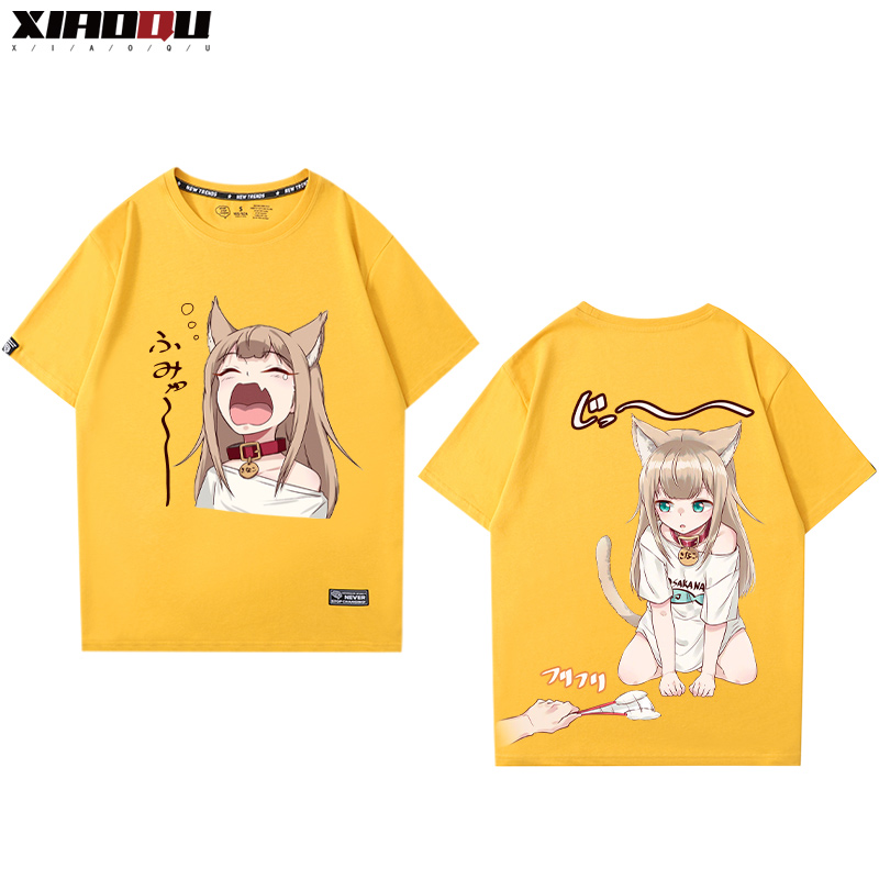 日系宽松短袖纯棉夏季男女印花二次元少女猫耳t恤