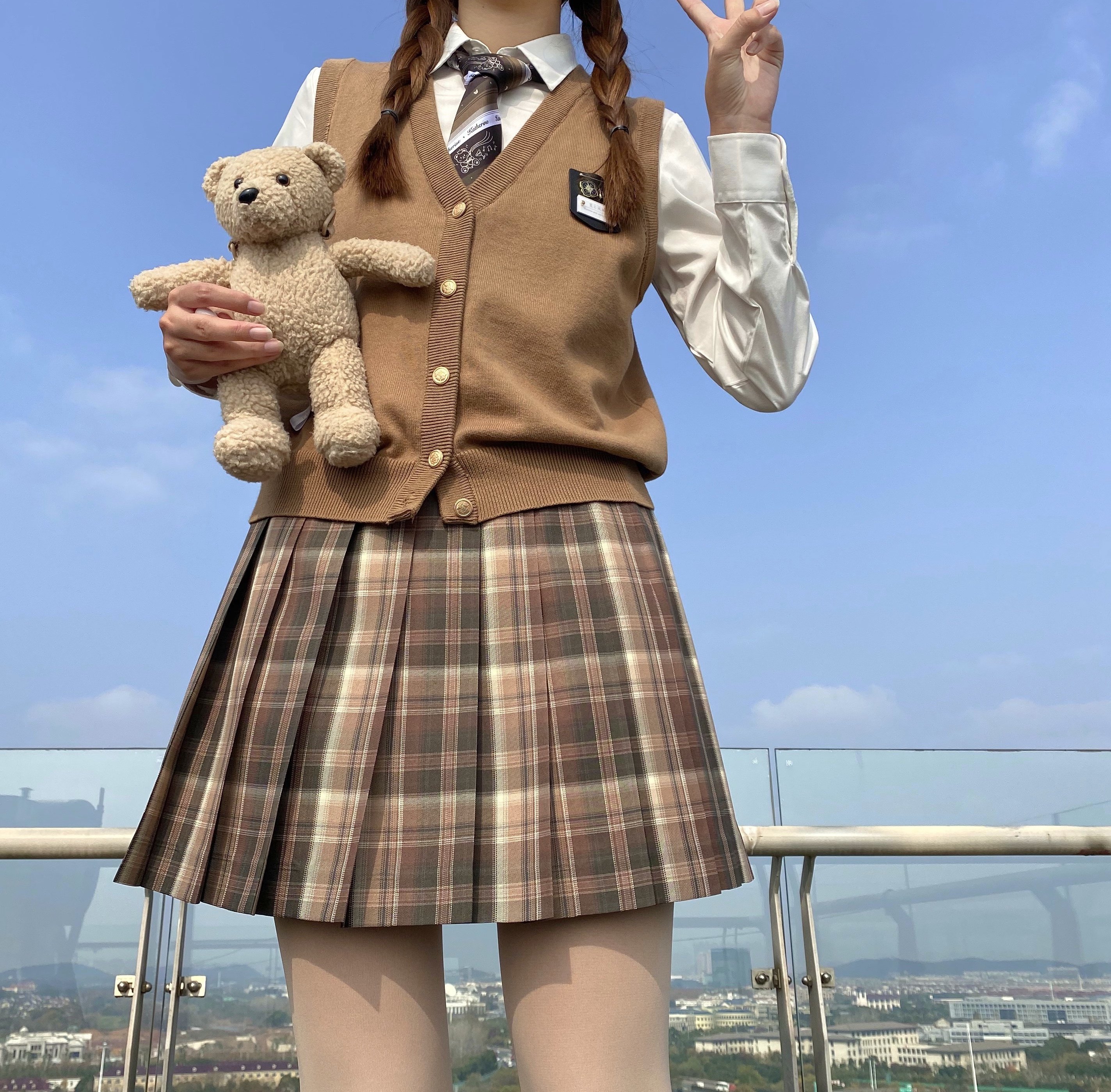 塔里小小原创jk格裙小熊现货售卖棕色色系jk