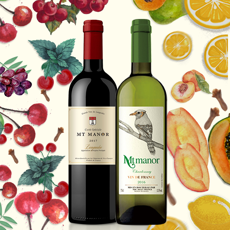 mtmanor庄园法国原瓶进口干红白葡萄酒双支组合干红静态葡萄酒