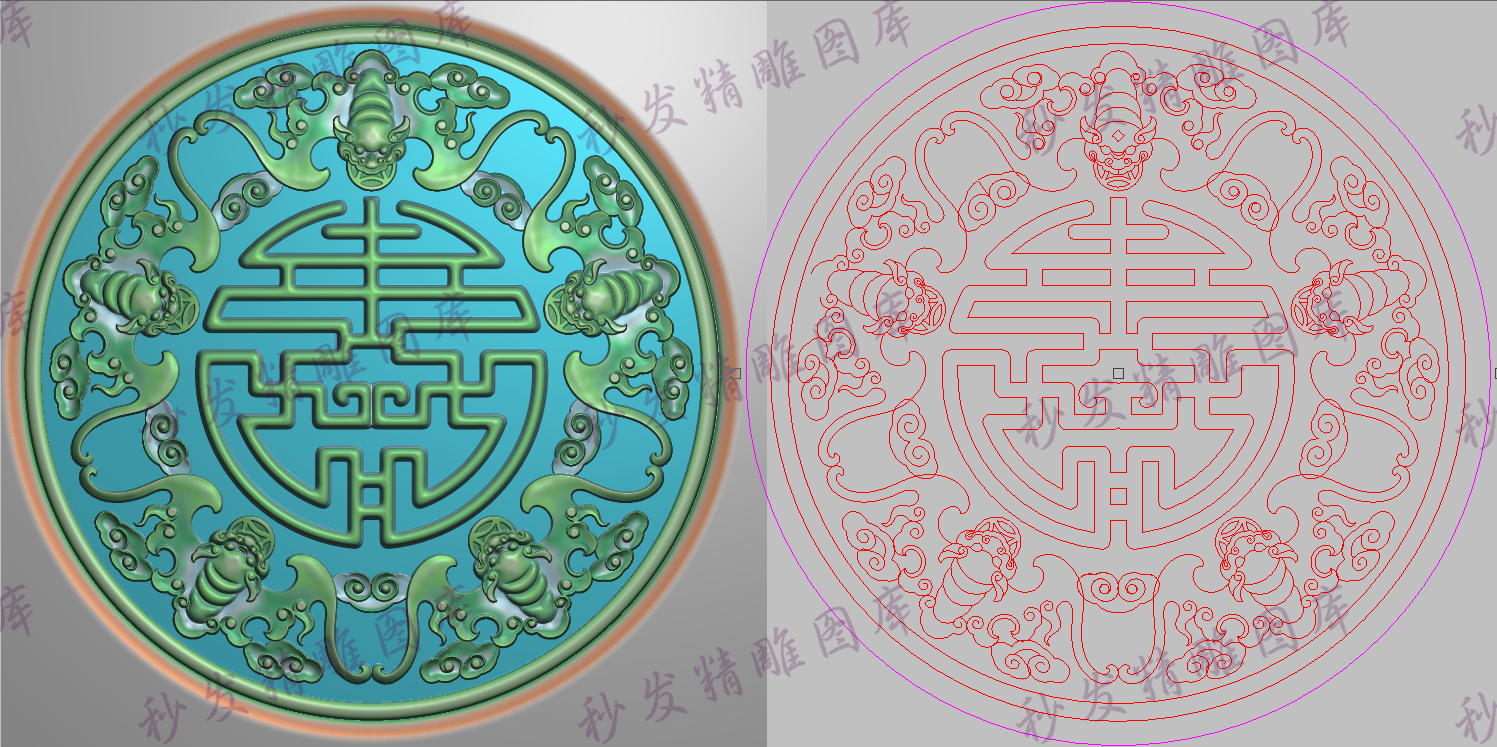 新款精雕jdp灰度浮雕五福蝙蝠寿字福字祥云设计素材