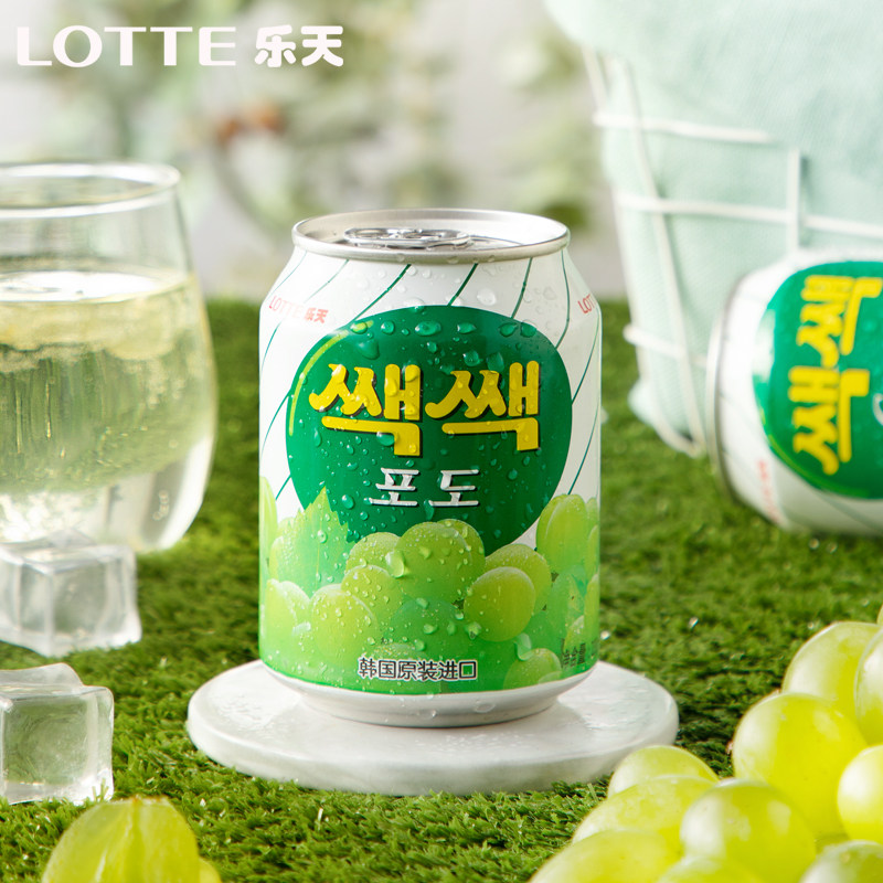 韩国lotte乐天葡萄汁进口果粒果汁饮料罐装整箱网红果味