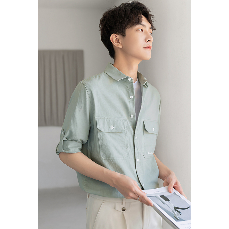 短袖衬衫男装轻熟风设计感小众夏季高级七分潮流休闲半袖薄款衬衣