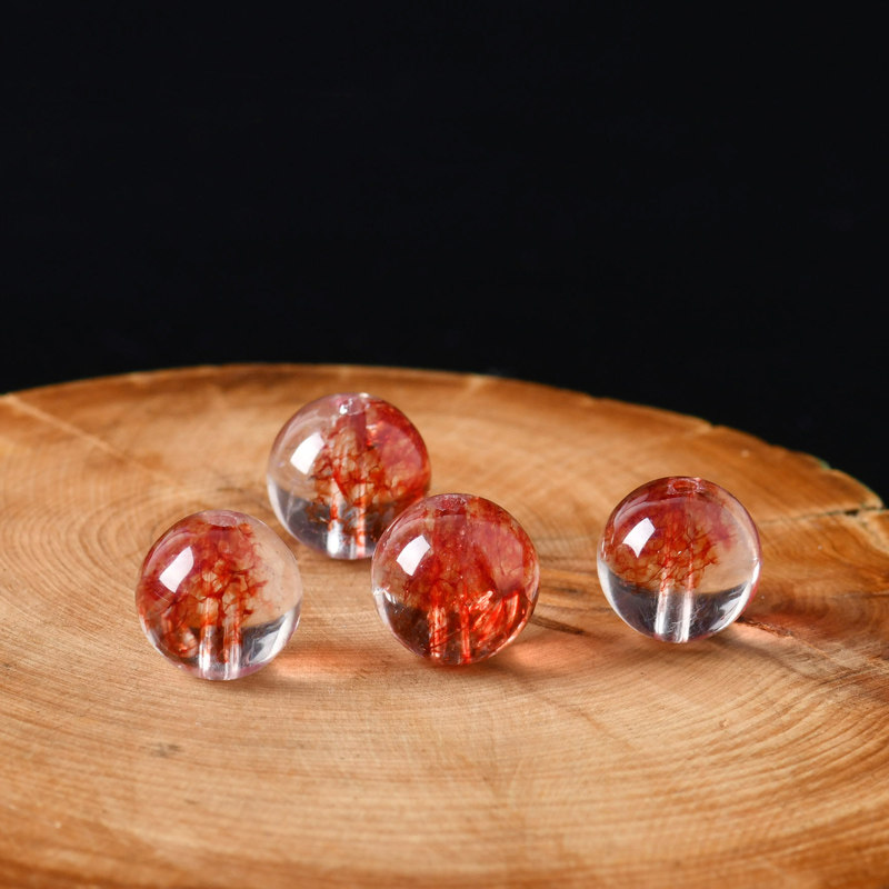 水晶红色幽灵爆花珠红胶花散珠隔珠diy多宝其他diy饰品配件