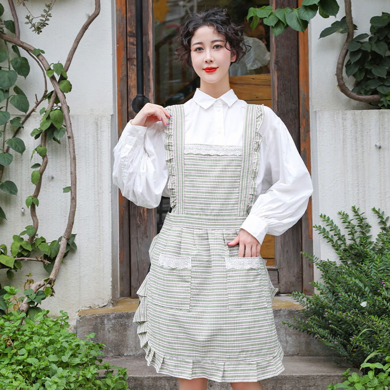 韩版棉布公主围裙家用厨房防水防油可爱爱绿工作围裙
