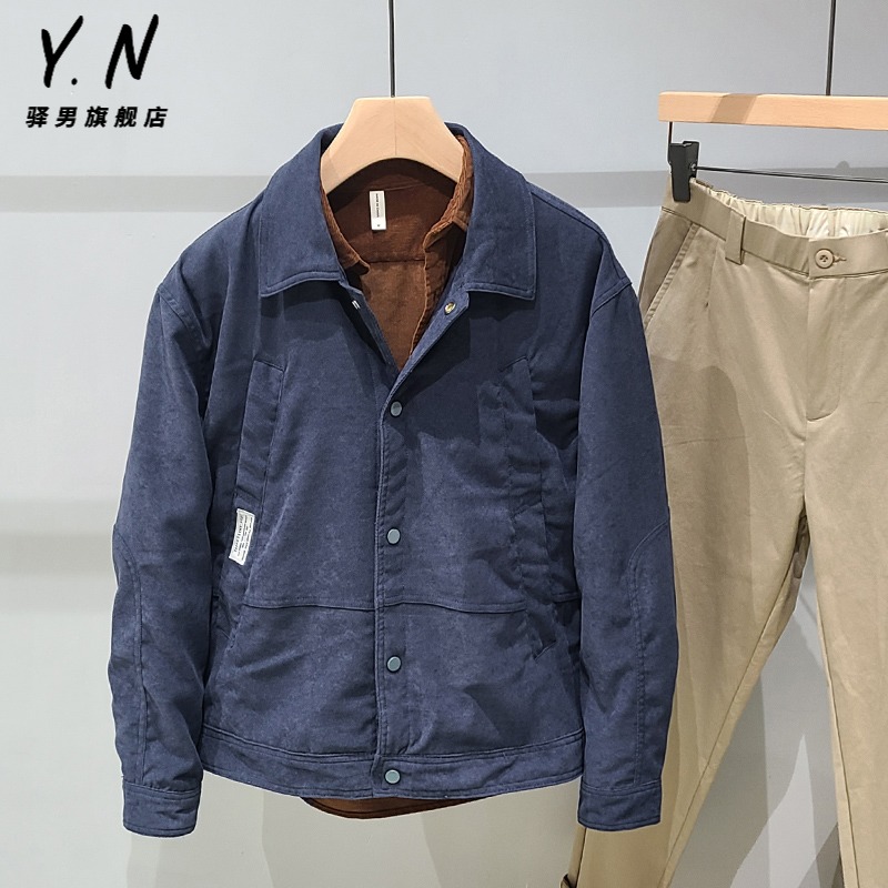 翻领简约夹克外套男春秋韩版小众设计感复古潮流百搭宽松休闲上衣