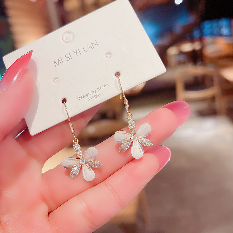 夏季超仙甜美美水晶花朵耳环韩国气质网红微镶耳环