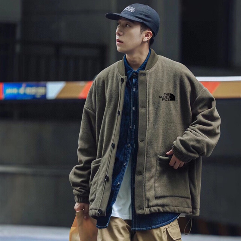 日潮TNF摇粒绒外套男春季保暖宽松复古美式工装夹克立领棒球服