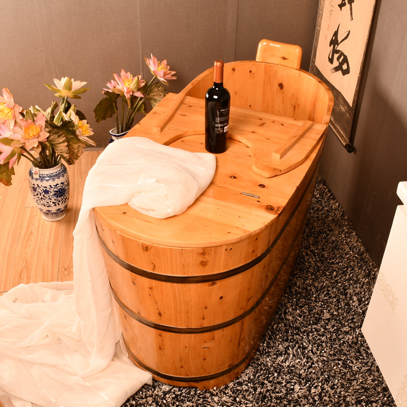 木桶香柏柏木成人泡澡家用洗澡熏蒸加盖浴桶沐浴桶