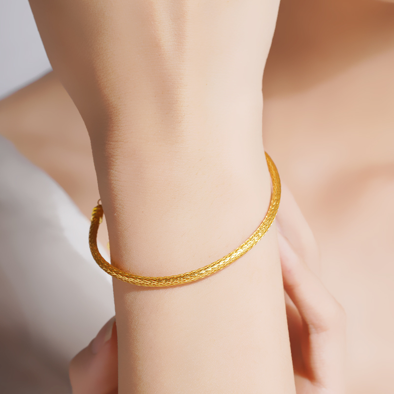 亚一足金999时尚金丝网编织5g手链镯链黄金定价黄金手镯